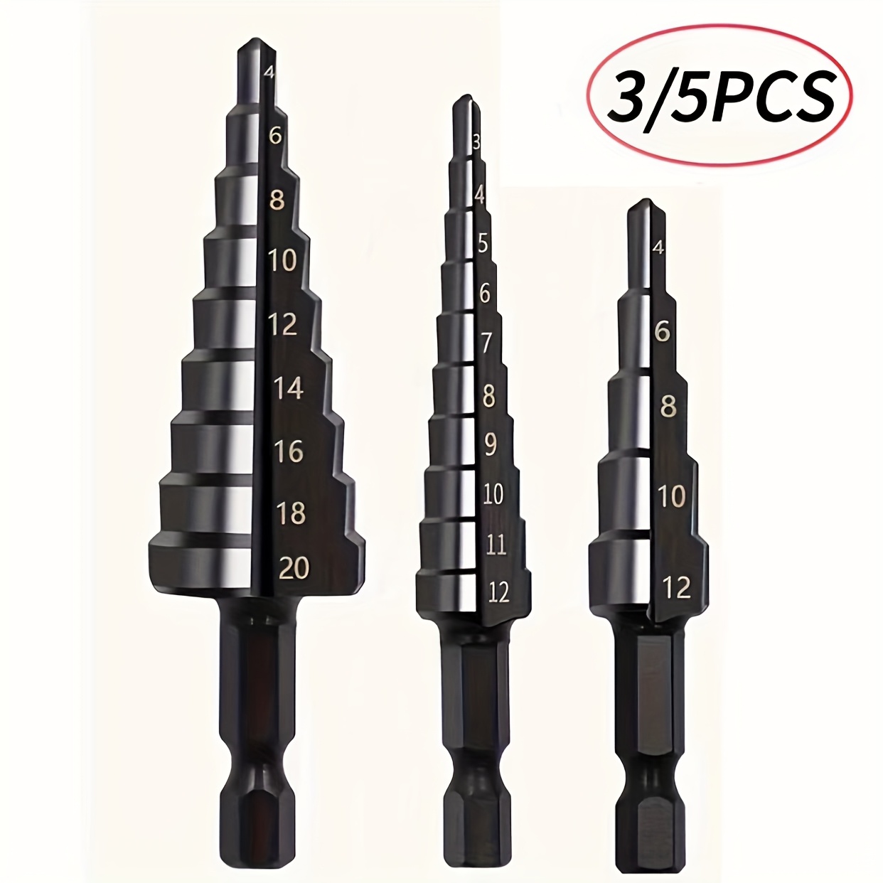 

3/5pcs Pagoda Drill Bit Combination - 50 Sizes, Hand Drill Punching Ladder Drill Bit, Steel Ladder Drill Bit, Metal Hole Drill Bit, Titanium Drill Bit, Aluminum Case