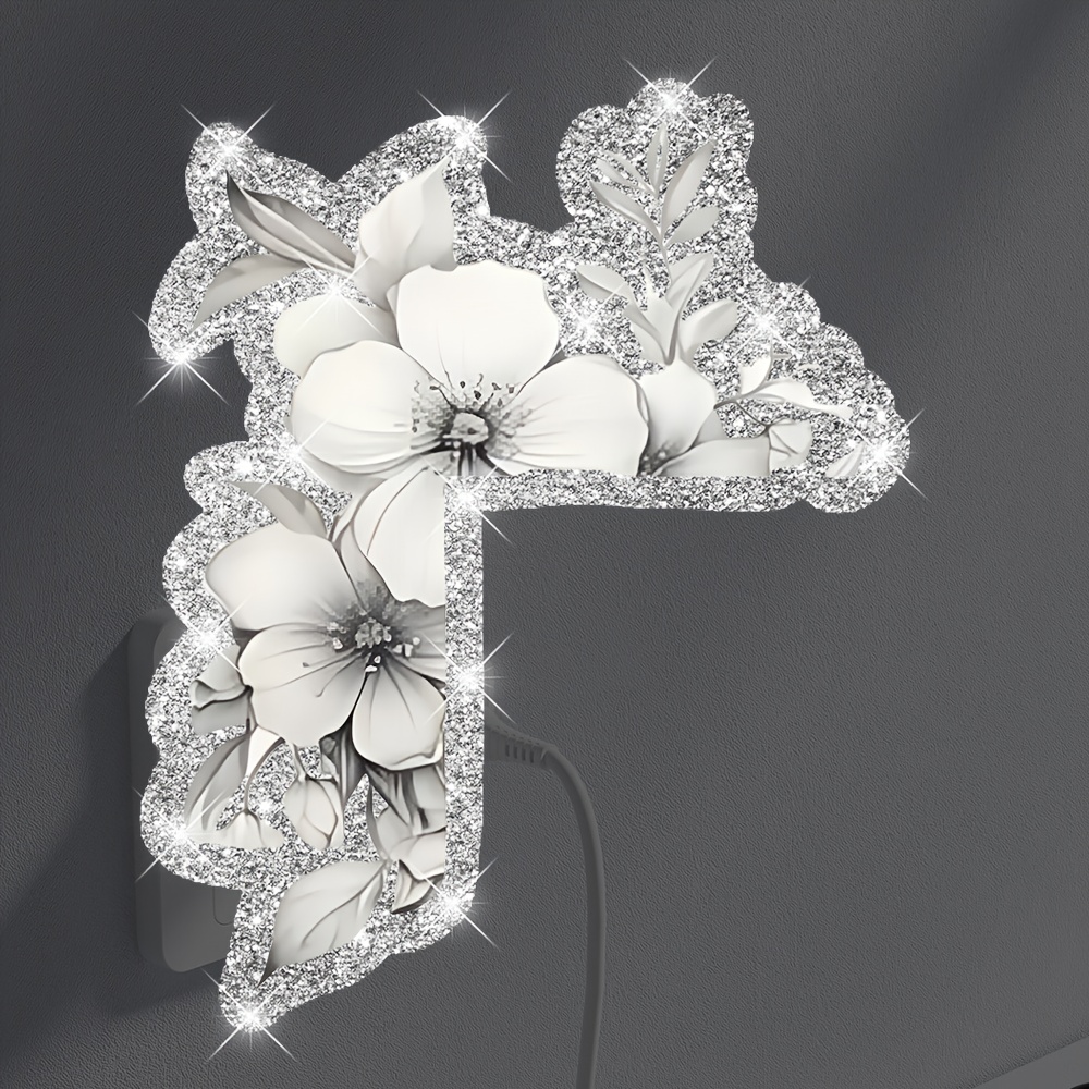 Image of Bling Creative Black And White Flower Leaf Switch Stickers, Living Room Porch Home Glitter Wall Decals, Self-adhesive Wall Decals, Beautiful Sparkling Home Decor, Room Decor