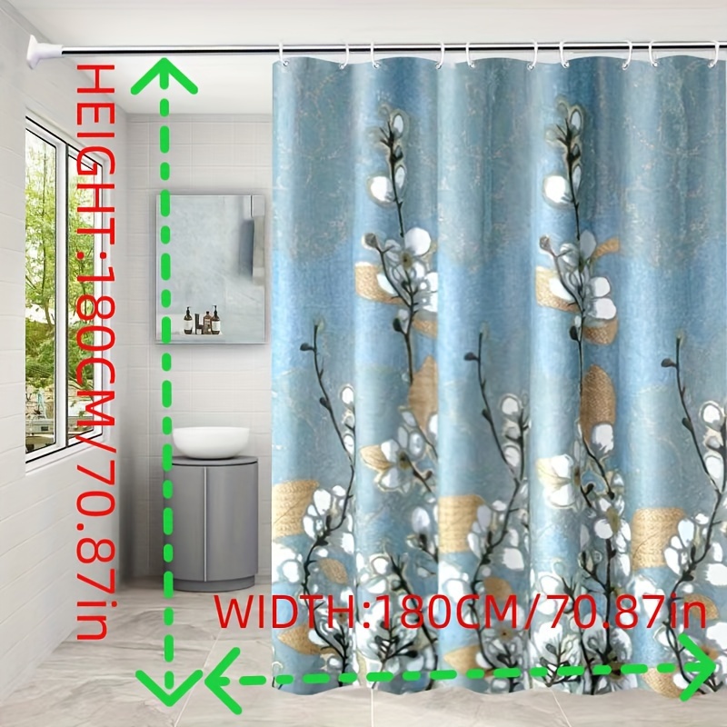 White Orchid Pattern Shower Curtain with Hanging Ring