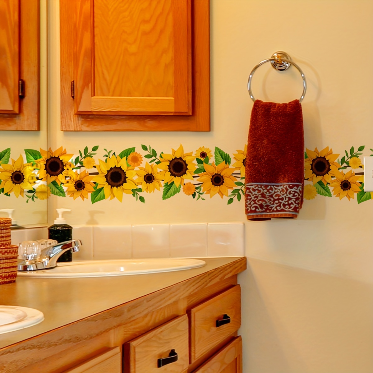 

1pc Rustic Wall Sticker, Sunflowers Decal, Self-adhesive Wall Sticker For Bedroom, Entryway, Living Room, Porch, Home Decoration