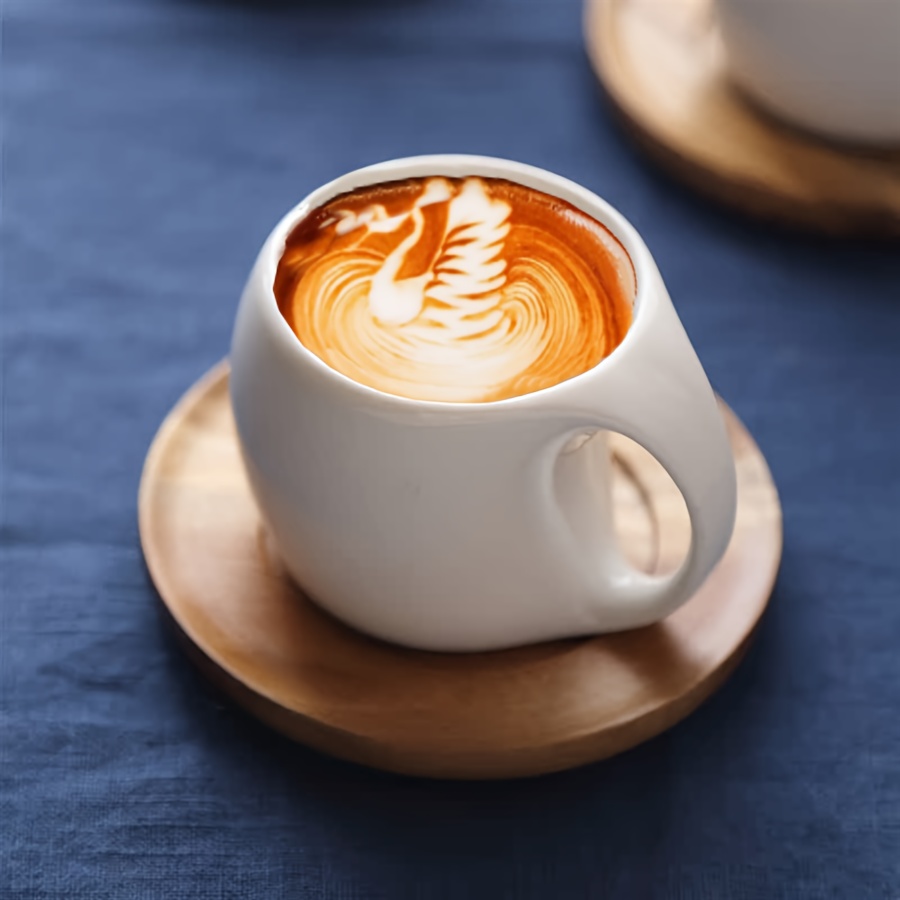 1pc Black Ceramic Coffee Mug with Wooden Saucer - 7oz/12.3oz, Microwave & Dishwasher Safe, Reusable &, Perfect for Tea, Coffee, or Hot Beverages