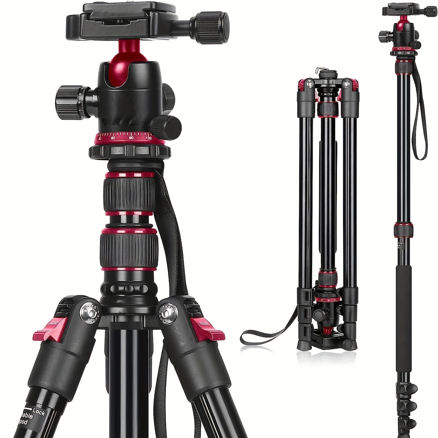 

80" Camera Tripod, Tripod Heavy Duty For Travel, 360 ° Ball Head Professional Aluminum Tripod & Monopod With Carry Bag Compatible, 33lb Suitable For Thanksgiving Christmas And New Year Gifts