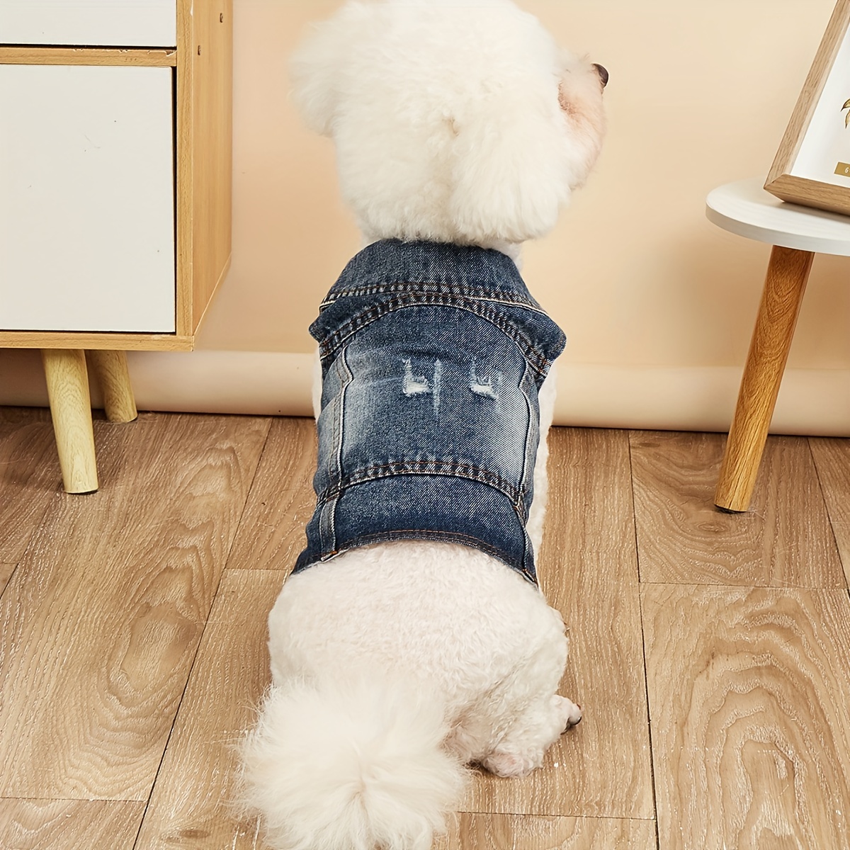 

Denim Dog Vest For Small And Toy Breeds, Woven Polyester, Snap Button Closure, Machine Washable, Non-waterproof Fall/winter Apparel