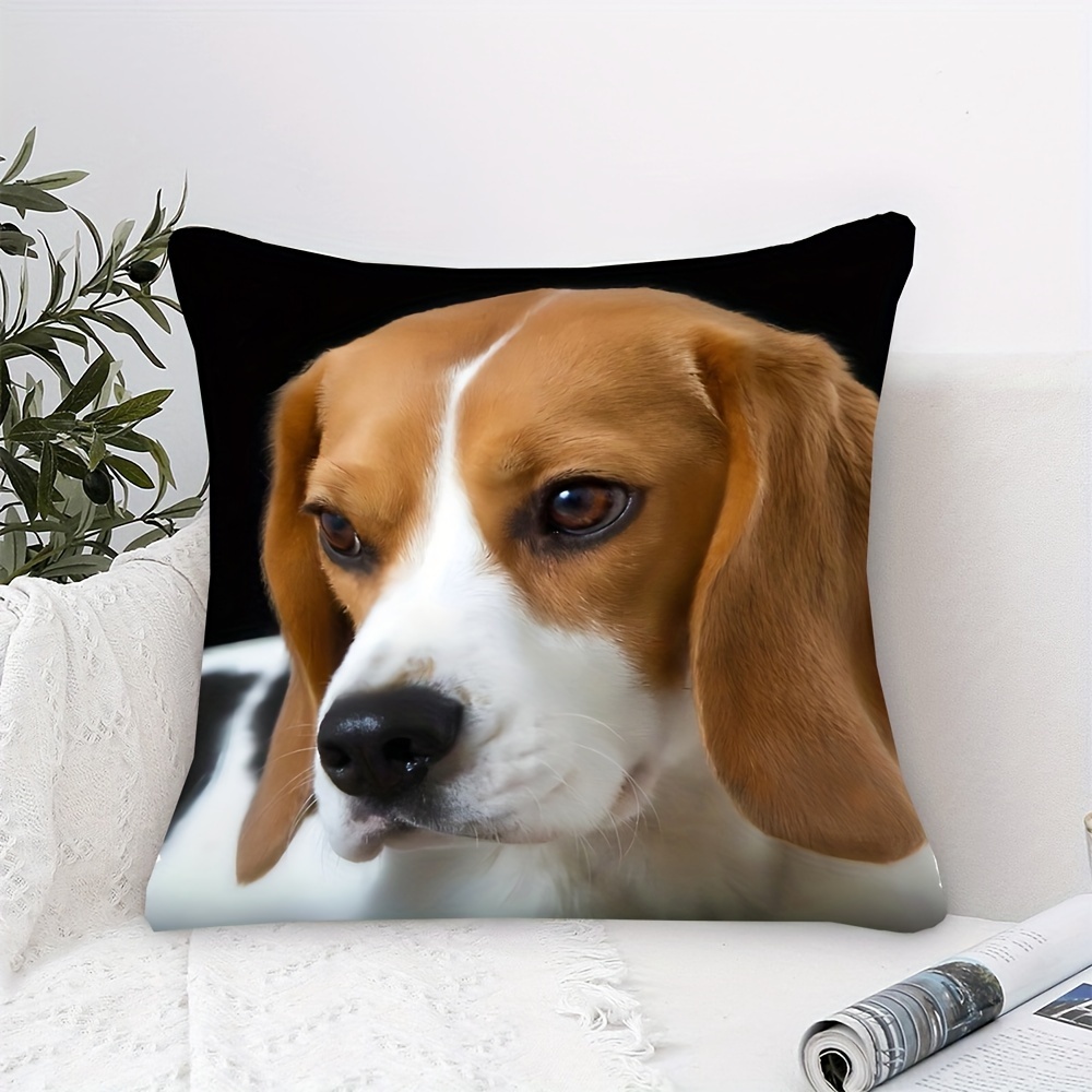 

1pc Beagle Dog Print Short Plush Pillow Cover 18x18 Inch - Contemporary Style, Machine Washable, Zipper Closure, Ideal For Living Room, Office, Sofa, And (pillow Insert Not Included)