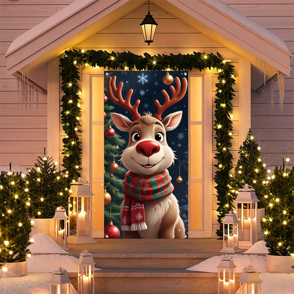 

Christmas Porch Banner With Festive Elk Design - Durable Polyester, Indoor/outdoor Holiday Decor, No Electricity Needed, Perfect For Christmas And New Year Celebrations