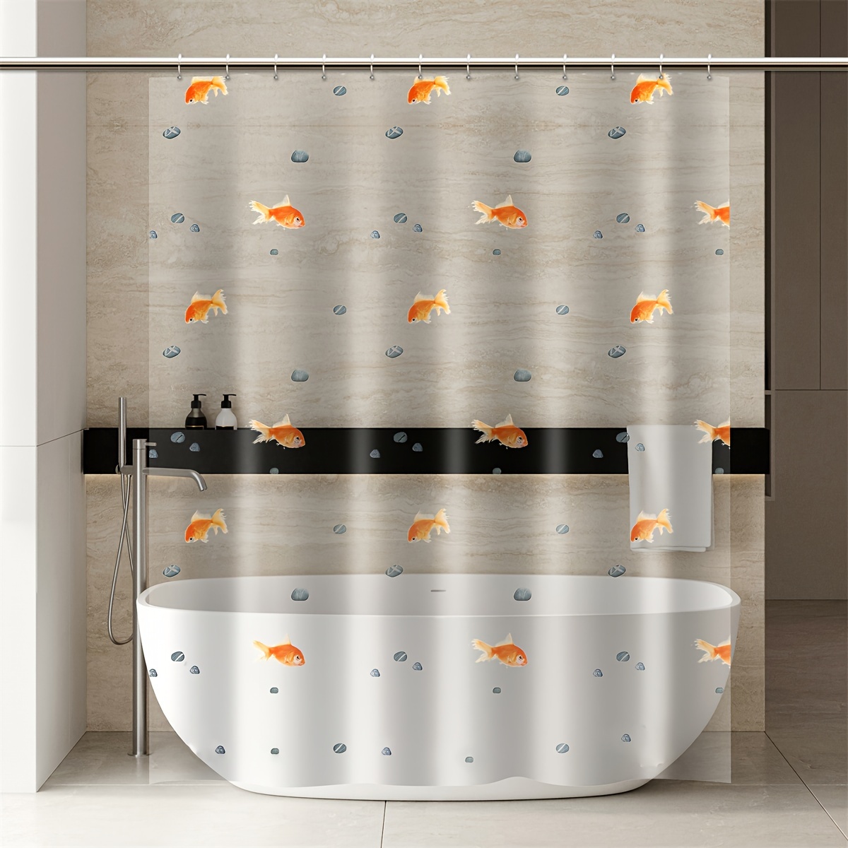 

1pc Transparent Peva Liner, Waterproof Bath Divider With Grommet Hooks, Clean, Water-resistant Vinyl Screen, Unlined, Arts-inspired Animal Design, Non-textile Weave, 95gsm