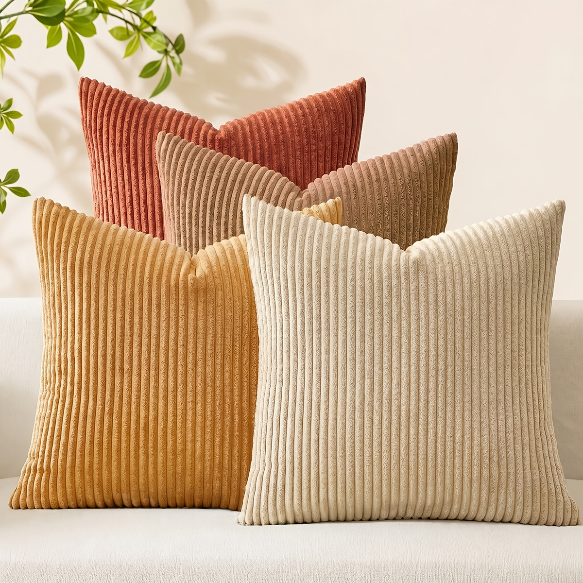 TEMU 4pcs, Housses de coussin bohèmes vintage, esthétique, en velours rayé avec fermeture éclair , 16×16/18×18/20×20 pouces, housses de coussin