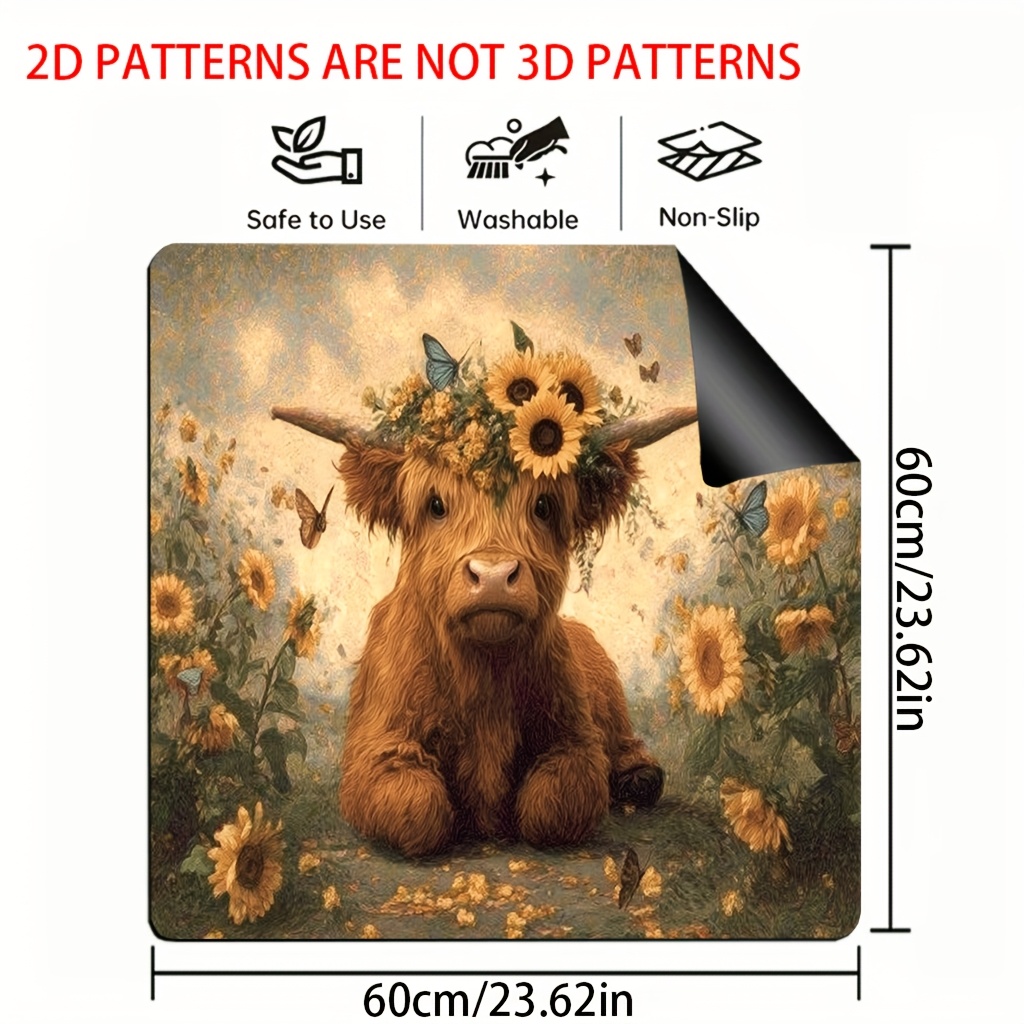 TEMU 1pc, 2d Flat Printing Stove Protection Pad,gas Stove Top Protector Cover And Stove Decorative Cover, Cute Highland Cow Sunflower,versatile For