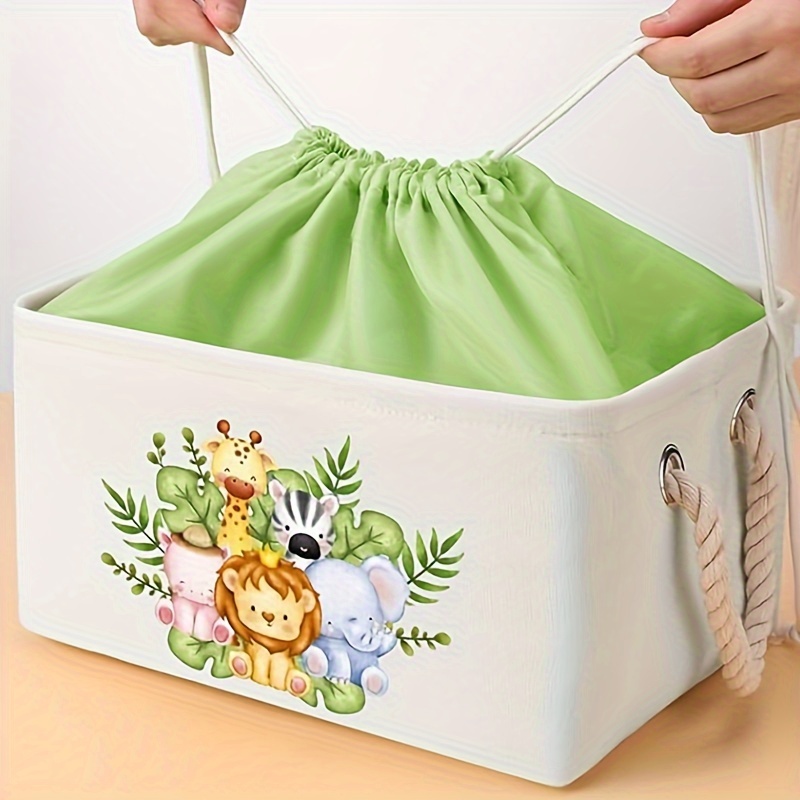 

Foldable Rectangular Storage Basket With Drawstring Closure - Fabric Toy Organizer, Laundry Basket, Gift Basket - , Unfinished, Under 27" Height