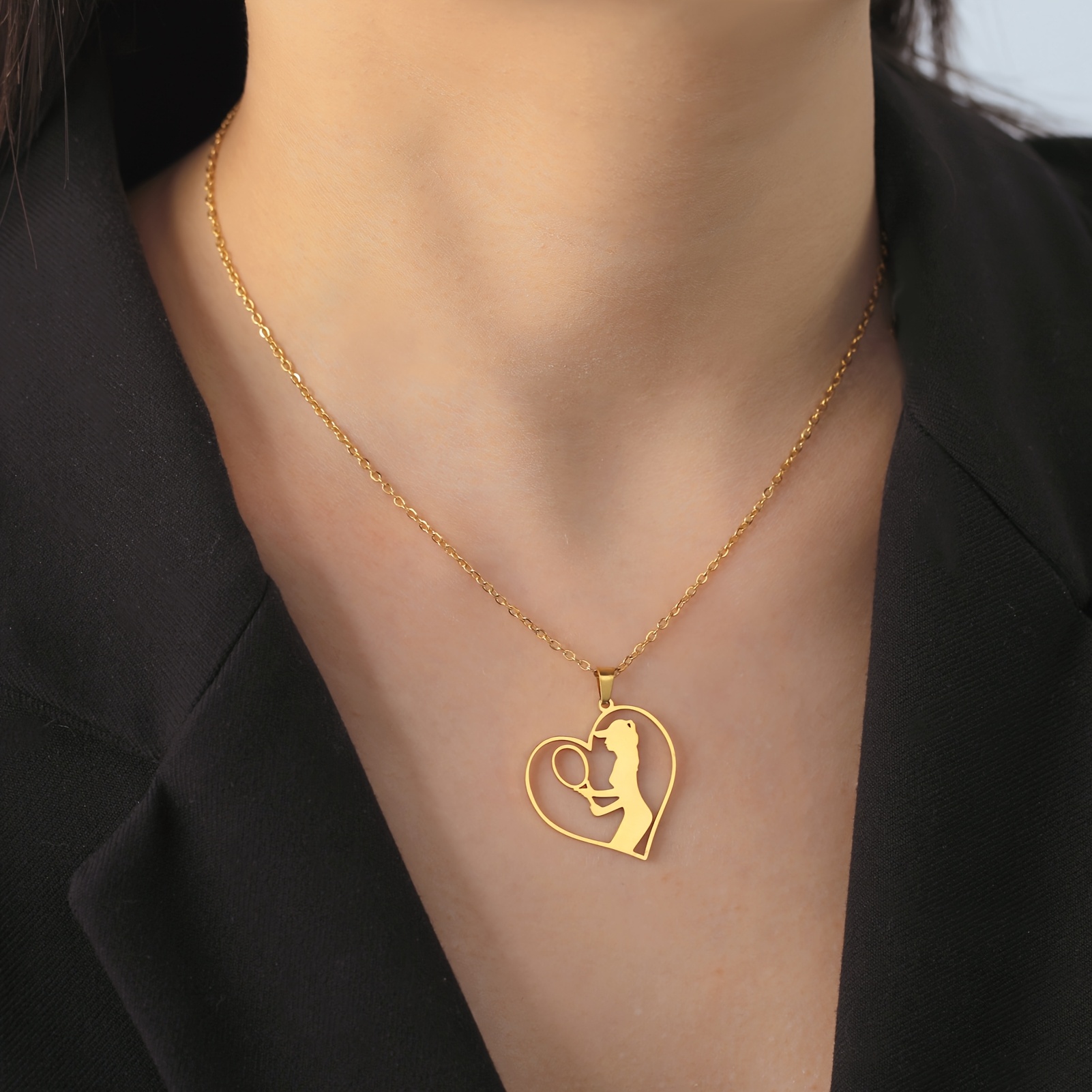 Sporty Casual Tennis Racket & Heart Elements Necklace