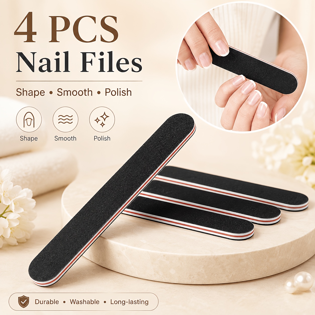 TEMU Lime à ongles 4 pièces - noir épais 100/180, lavable. Convient pour ongles naturels, manucure et polissage, art d'ongle DIY et usage en salon,
