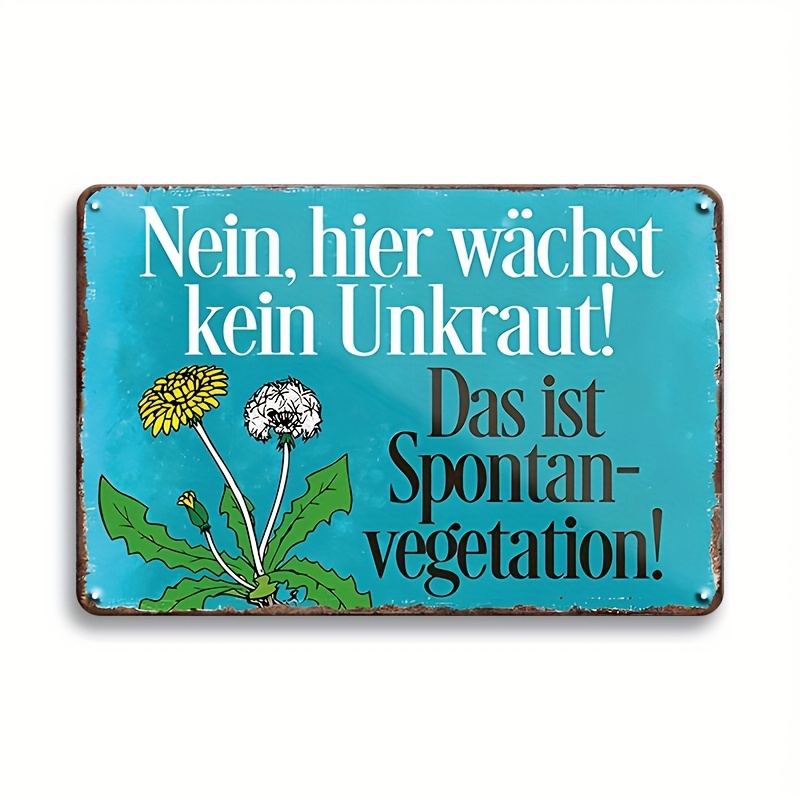 

No Weeds Here" German Text Garden Sign - Durable Aluminum, Perfect For Patio, Balcony, Or Front Door Decor, 8x12 Inches