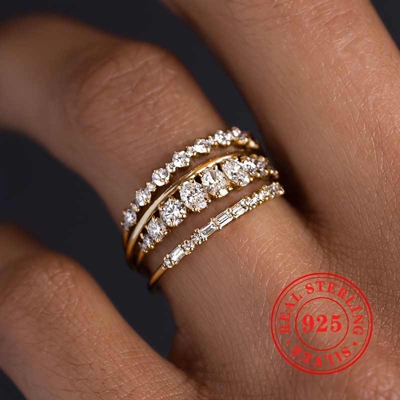 4pcs 925 Sterling Silver Inlay Zirconia Stacking Ring Set