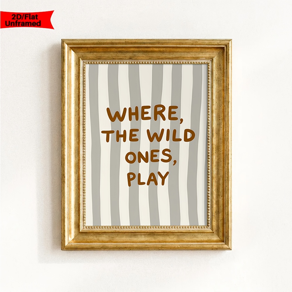 TEMU 2d Flat, 2d Flat, 1pc, Wall Art, Retro Poster, Green Striped Minimalist Art Print, " Playing Canvas Painting, Frameless, Unique Aesthetic