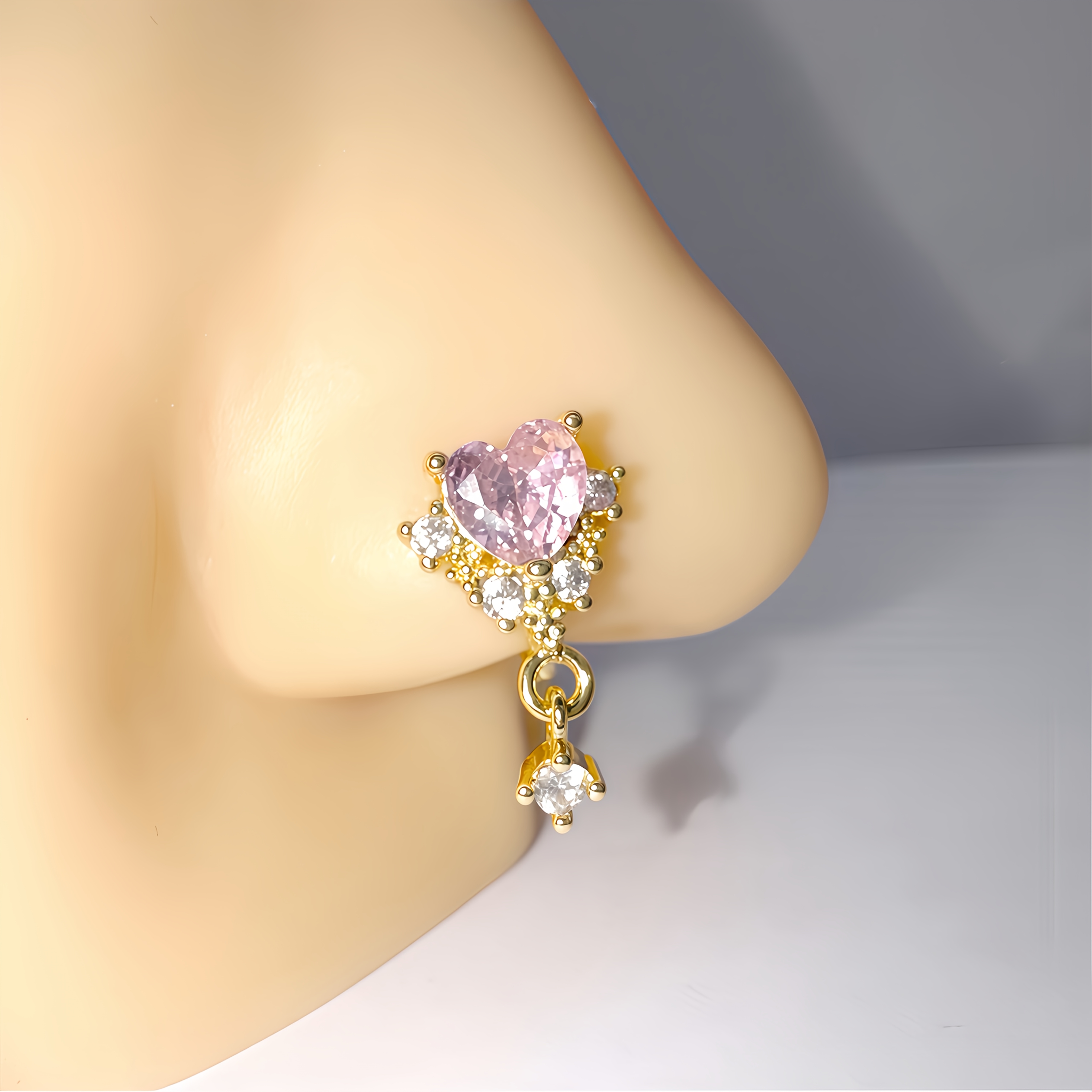 TEMU 1pc Non-piercing Heart Nose Clip With Rhinestone Decoration - Plated Suitable For Women' Daily Wear, Parties, Themed Events | Instant Nose For