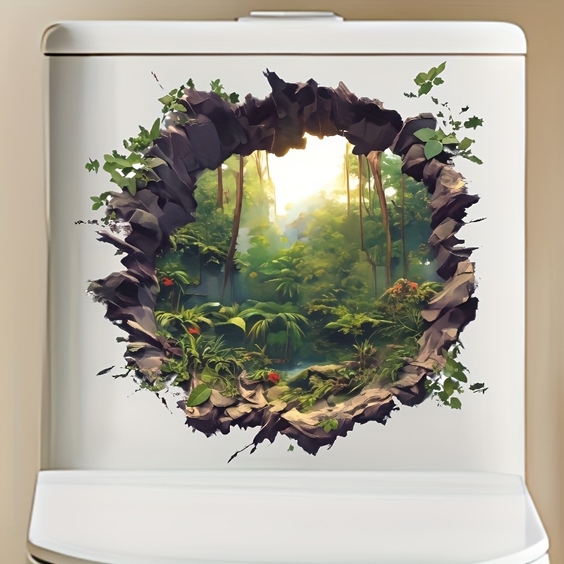 Image of 1pc, Forest Cave Toilet Decoration Stickers, 3d Design Sense Decorative Stickers, Removable Vinyl Stickers, Bathroom Decoration, Decor, Room Decor, Your Home