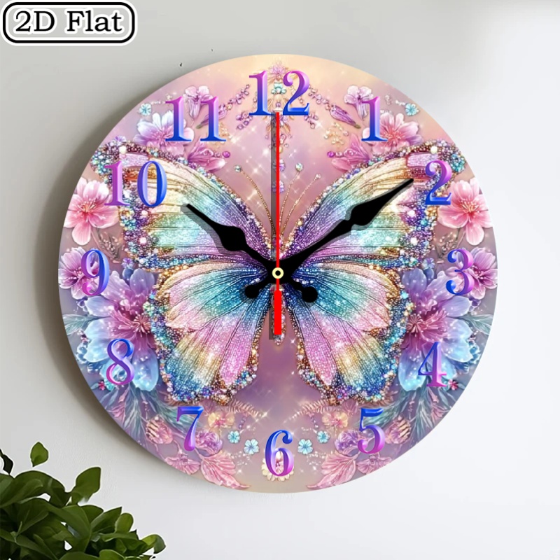 TEMU Vibrant Artwork, 10-inch Wooden Wall Clock - 2d Flat, Silent, Non-ticking, Battery-operated Round Clock, Perfect For Kitchen Or Porch Decoration