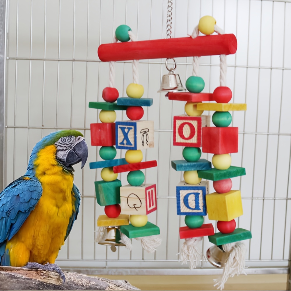 

1pc Bloc de jouet en bois suspendu pour perroquet, de de raisin colorée, décoration de cage à mordre, accessoire de jeu de balançoire pour la décoration intérieure des oiseaux