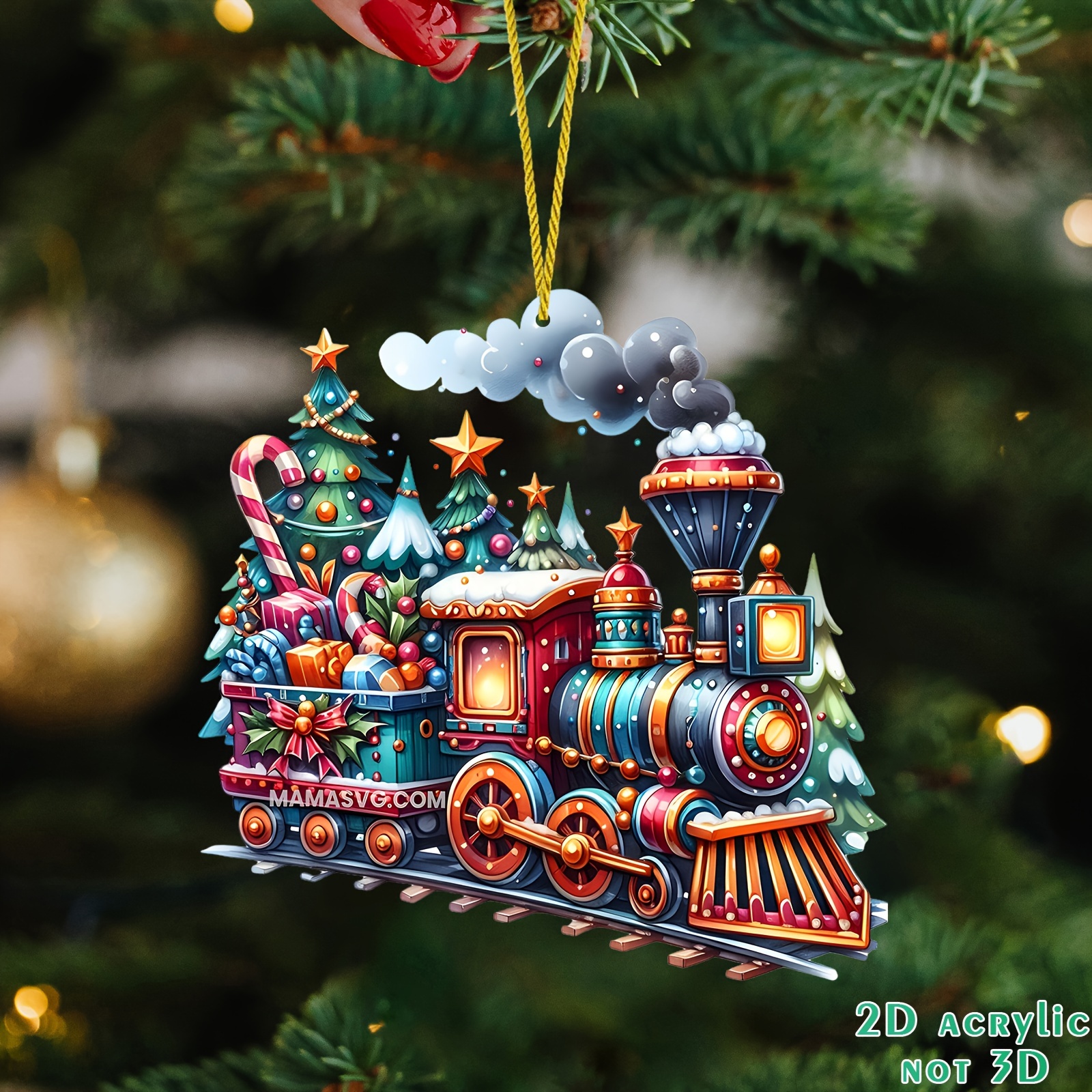 

Christmas Train Ornament - Acrylic 2d Decor For Tree, Car Mirror & Gift Boxes - 's Holiday Present