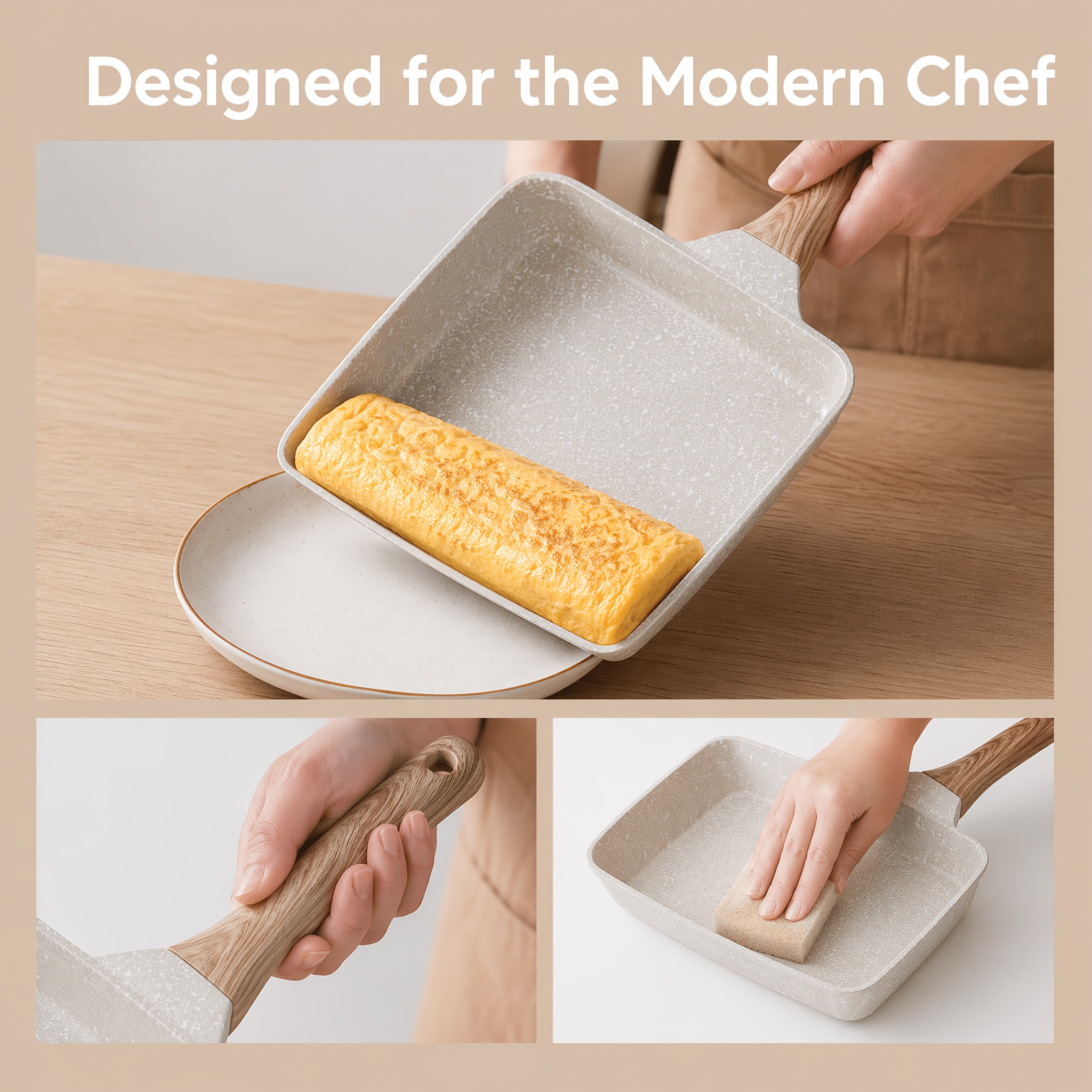 Image of Multifunctional Square Breakfast Pan, Frying Pan With Ergonomic Handle, For Weekend And Frying Bacon.
