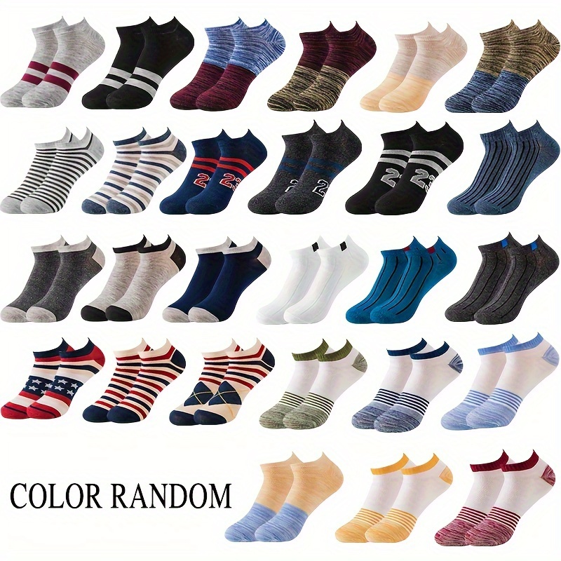 

12/24/48 Pairs Of Men's Color Block Striped Liner Anklets Socks, Comfy Breathable Soft Sweat Absorbent Socks For Men's Outdoor Wearing