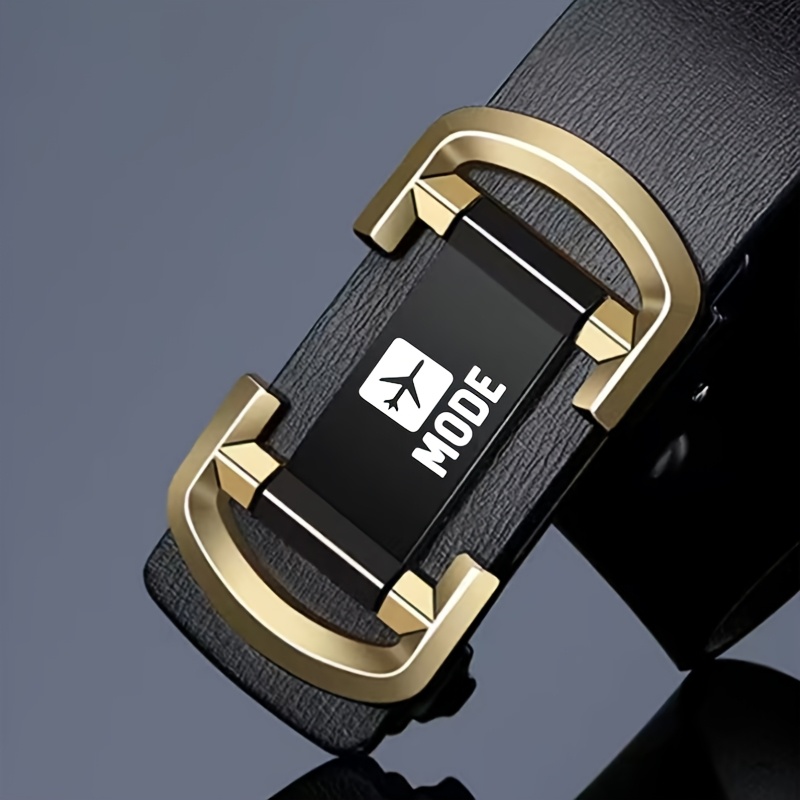 Men's White Airplane Pattern Business Belt with Alloy Automatic Buckle
