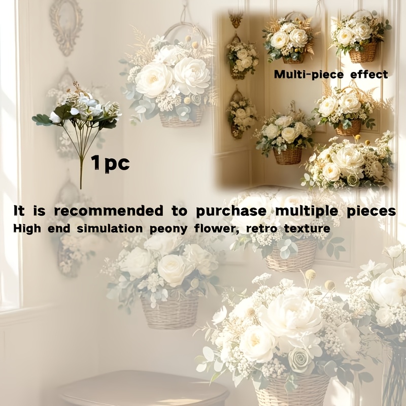 TEMU 1 Bunch Realistic Artificial Peony & Hydrangea Flower Petals - Vintage White Suitable For Home Decor, Bouquets, Wedding/ Centerpieces,