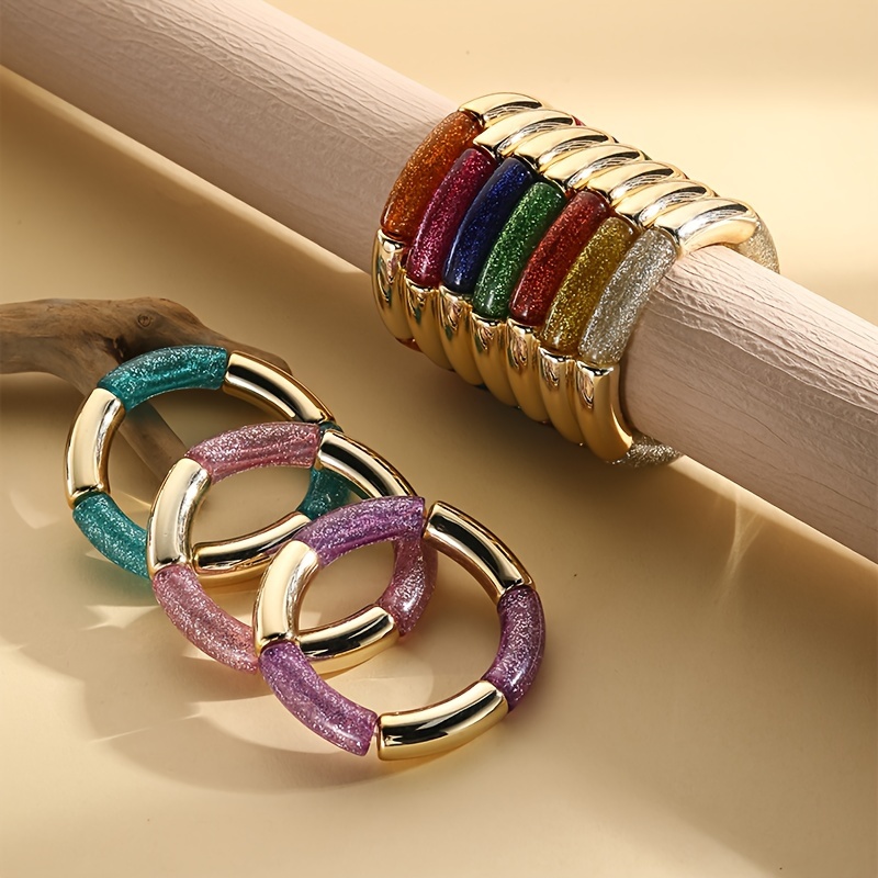 

Bracelet en Résine de la Gelée Colorée Chic pour Femmes - Style Coréen, pour les Fêtes de Plage d'Été & le Port | Design de Chaîne à Maillons avec Accents Dorés