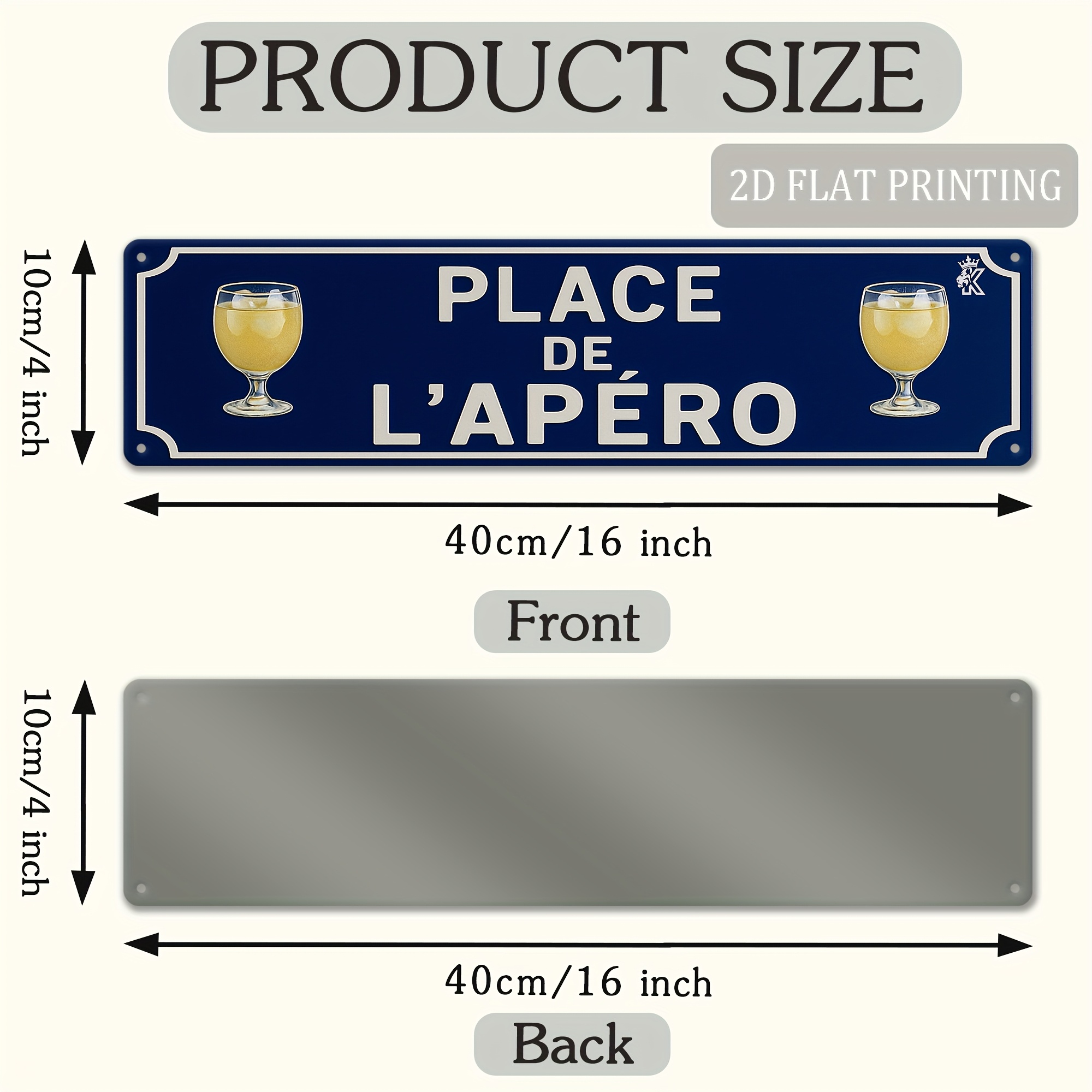 TEMU Plaque murale bistro française 2D plate, 1 pièce - Décor vintage de bar français avec "PLACE de L'APÉRO" - marine - Plaque en aluminium robuste
