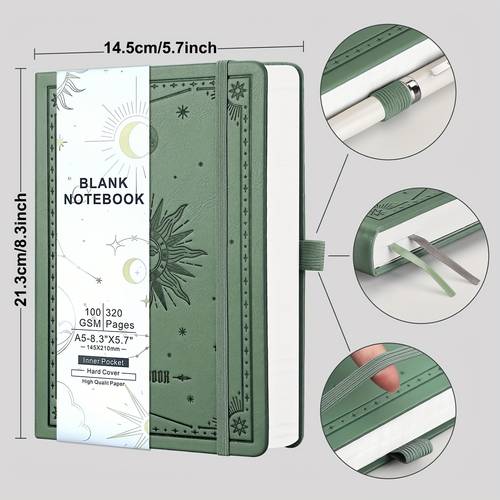 a5 blank notebook diary 256 pages leather and moon sketchbook wireless ideal for men and women writing and drawing drawing notebook