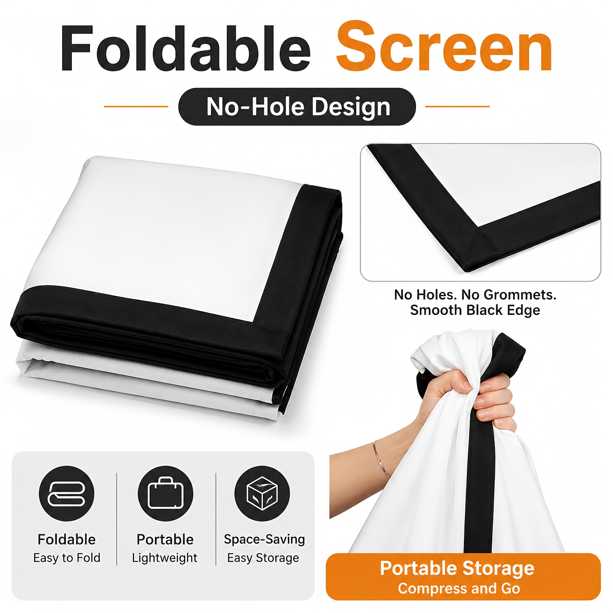 60-Inch 4K HD Foldable Projection Screen, Washable & Lightweight