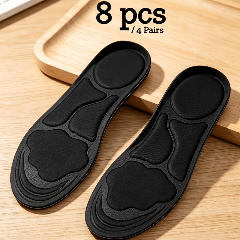 TEMU 8pcs 4 Pairs Set 6d Skin-friendly Insoles, Unisex Fits All Versatile, Thickened High Elastic Breathable Sweat-absorbent, Ergonomic Fits Foot