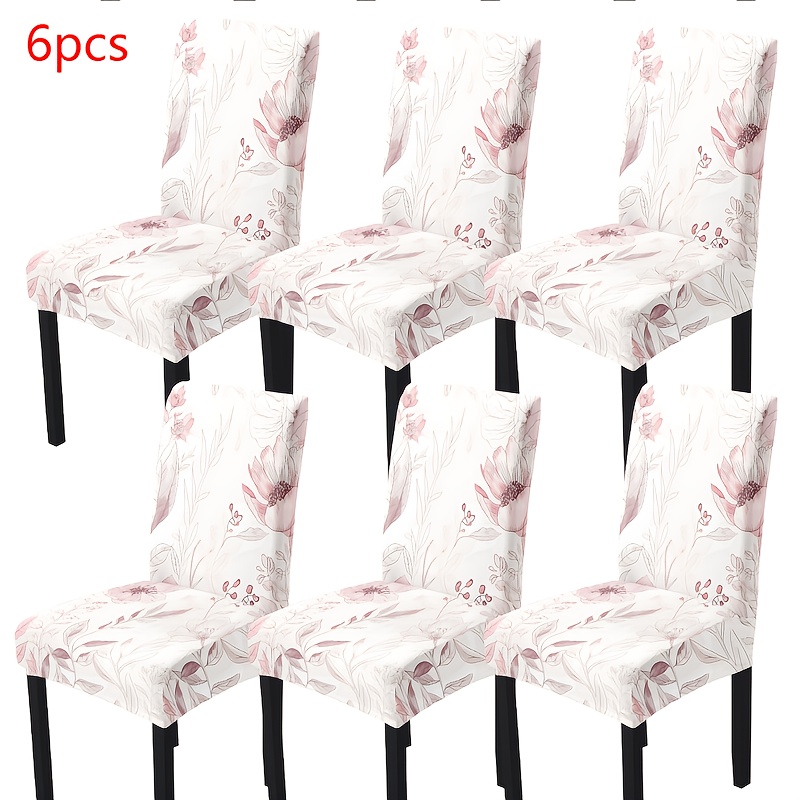 TEMU 4/6pcs Fresh And Elegant Floral Fiber Fabric Printed Stretch Removable Washable Dining Chair Covers, Suitable For Restaurants, Hotels,