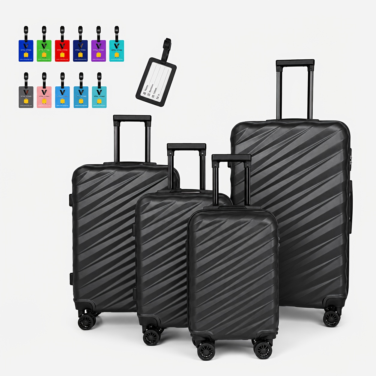 Image of Please Purchase According To Size!! 4pcs Suitcase Set With 1pc Luggage Tag, Random Color, Abs Hard Shell Suitcase, Dual Wheels, 18in, 20in, 24in, 28in, Durable Hard Shell, Lightweight Travel Case