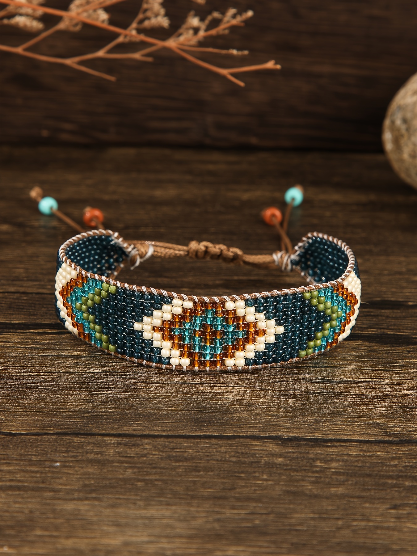 1pc vintage bohemian style geometric pattern glass rice bead handmade woven beaded womens fashionable beaded bracelet suitable for   and holiday gifts details 4