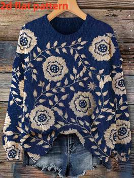 2d flat pattern yy1213052 fall new girly versatile pullover long sleeve womens top floral pattern flat trendy womens wear round neck womens sweater