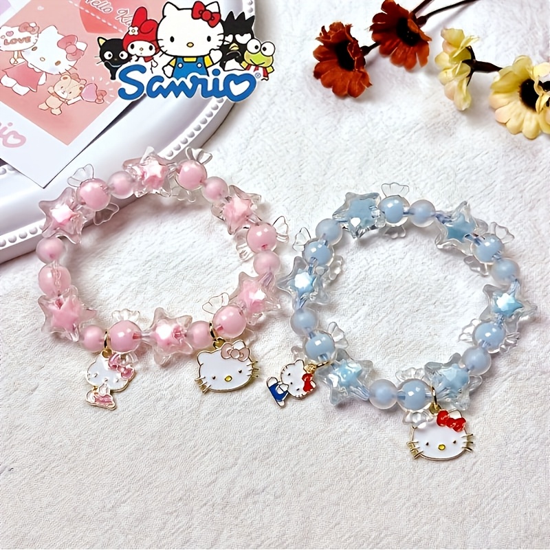 

2pcs Set Sanrio Hello Kitty & Beaded Bracelets - Cute, Stretchy Wristbands For Women | Perfect Daily Accessory Or Birthday Gift