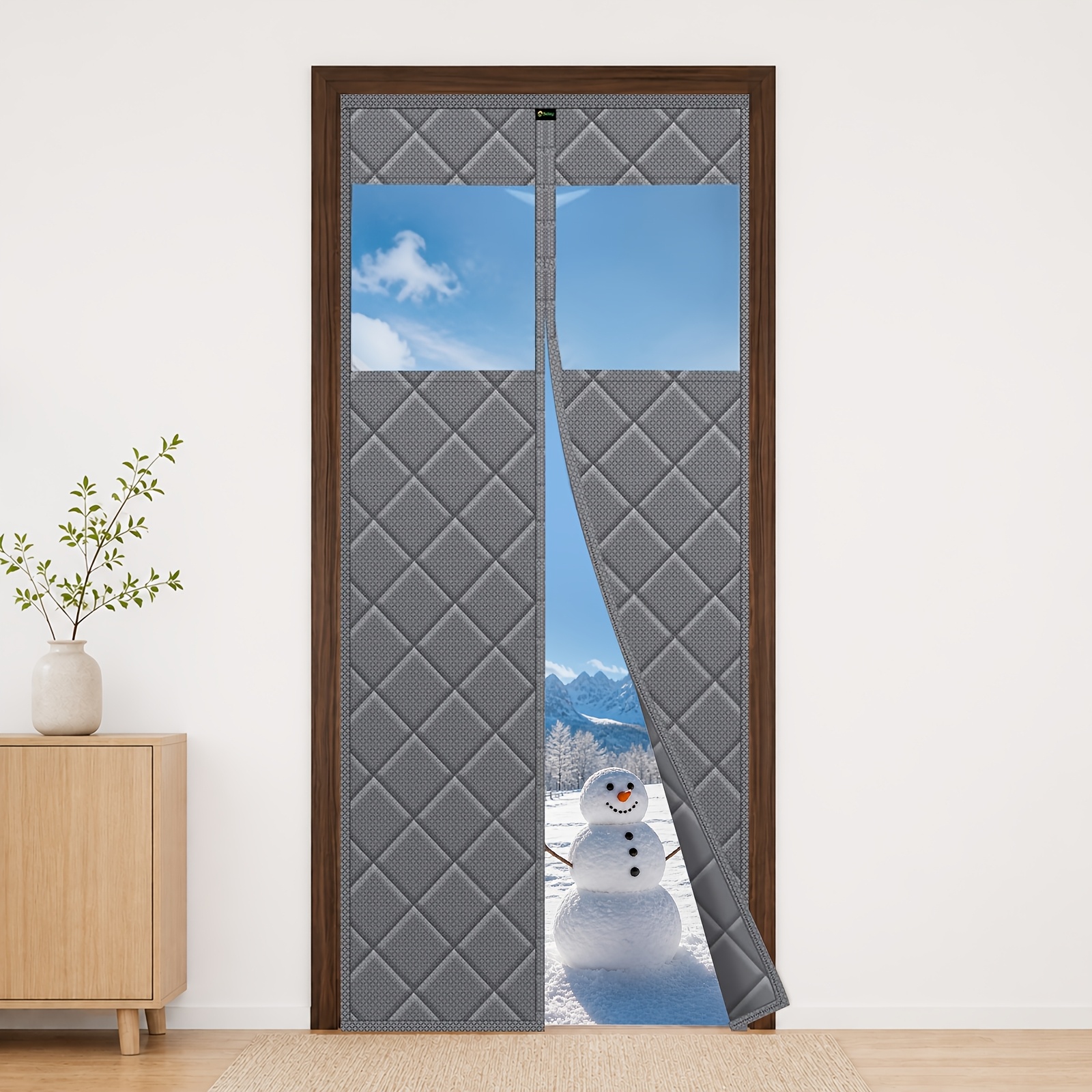 Image of Magnetic Thermal Door Curtain Cold Protection Heat Protection Curtain For Doors Windproof Energy Thermal Curtain Door (with Window)