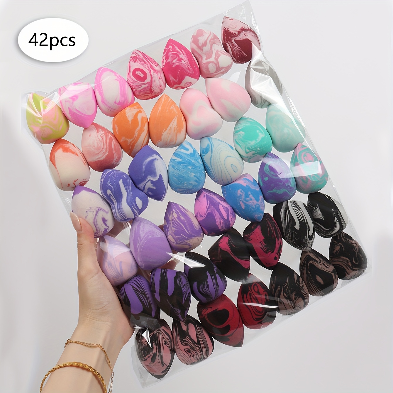 TEMU 42 Stück Mehrfarbige & Formen Make-up Schwämme - Latexfrei, Duftfrei, Wasseraktivierbare Beauty Blenders für Nass/Trockene Anwendung mit