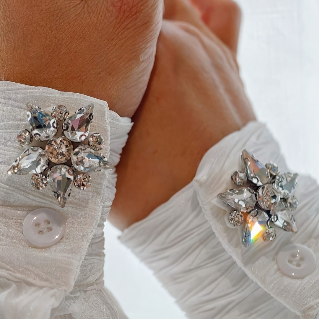 TEMU 2pcs Elegant Vintage Flower Button Covers Suitable For Dresses, Wedding Cufflinks & Blouse Clips, Cuff-button Decorations For Clothing, Formal