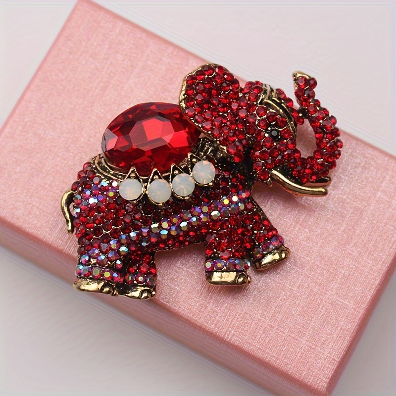 

Vintage Style Elephant Brooch Pin With Red Rhinestones And Irregular Shape - Fashion Accessory For Clothing Decoration