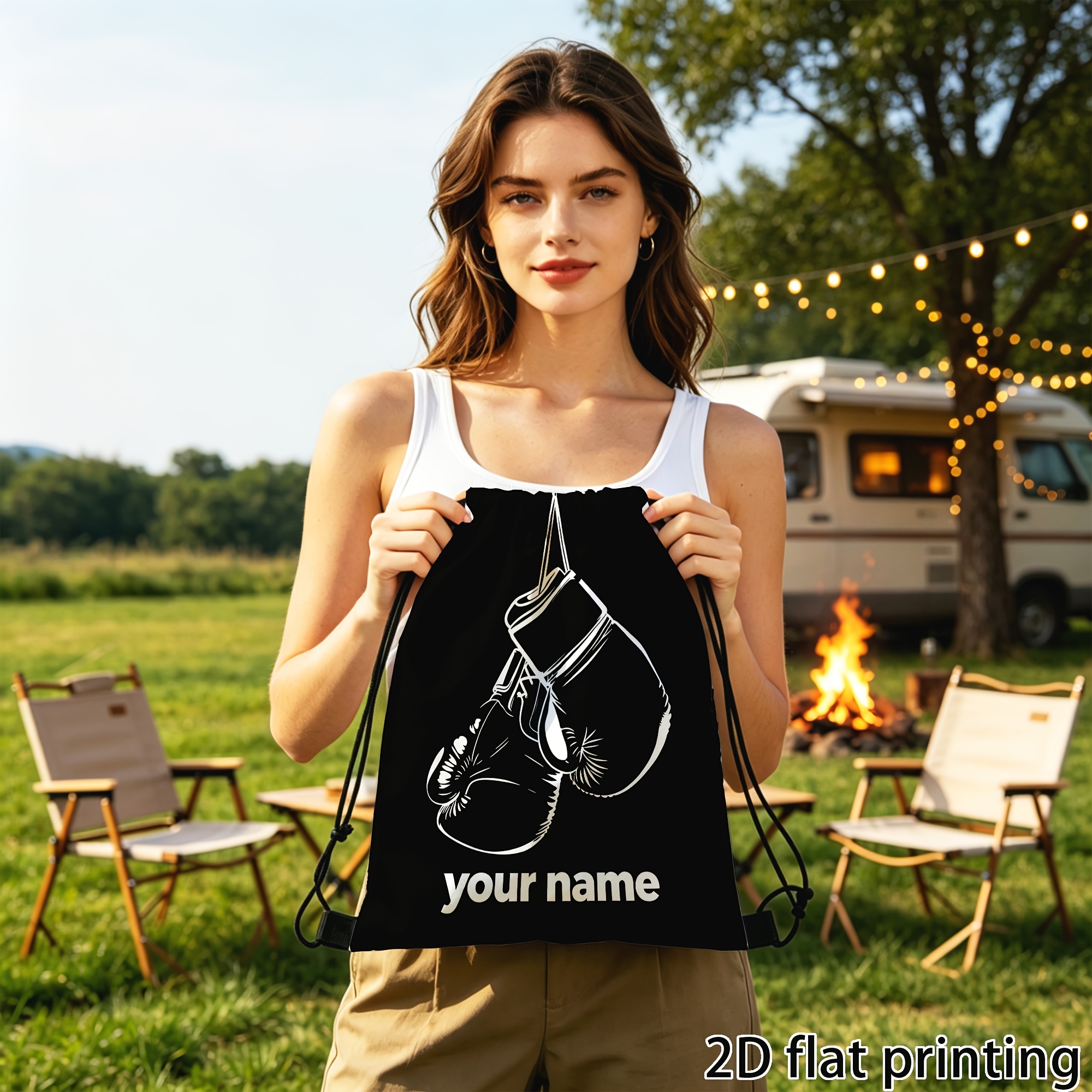 Customized Drawstring Backpack, Sports Bag with Boxing Gloves Print