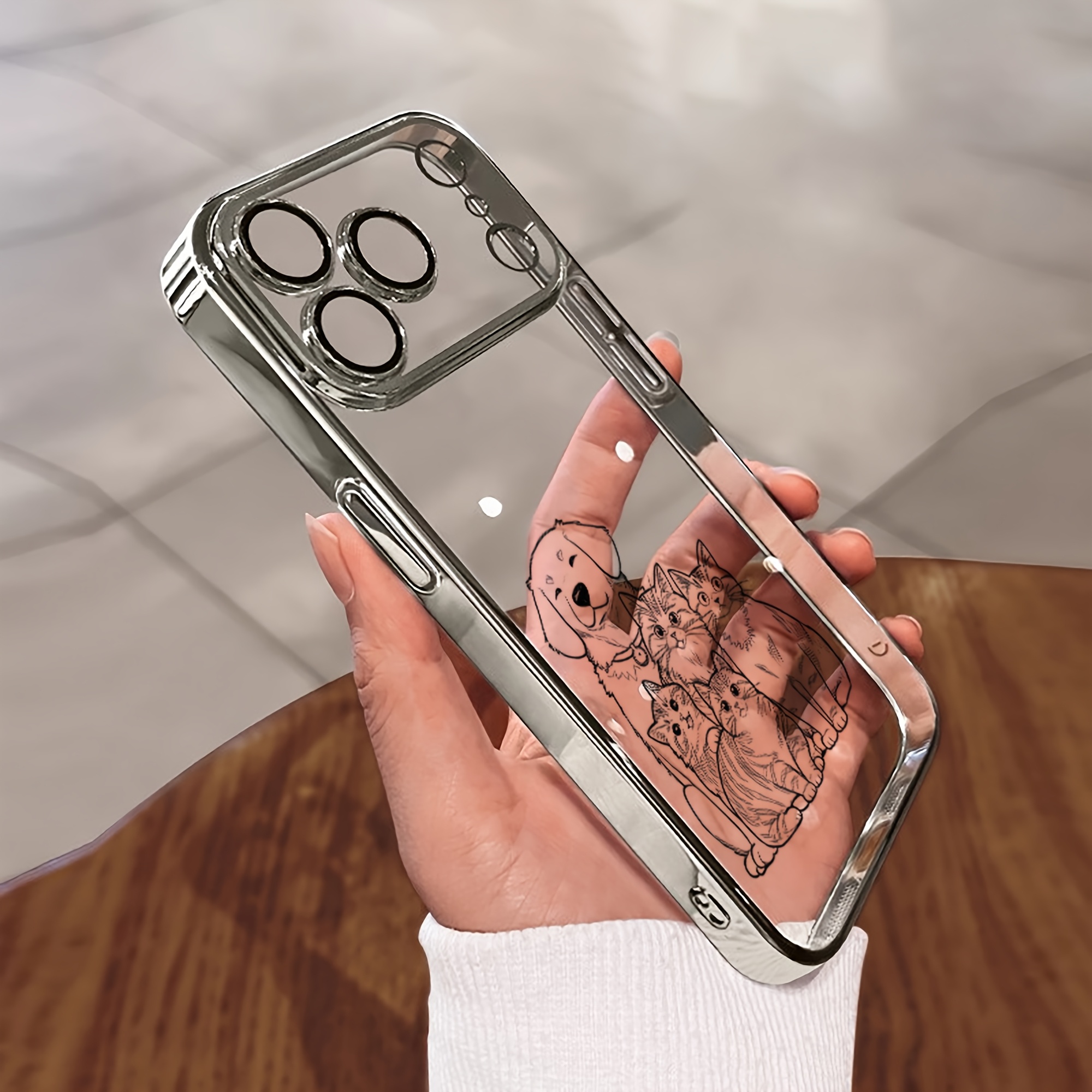 TEMU Coque de téléphone : Étui personnalisé à dessin au trait compatible avec iPhone 18 17 16 15 14 13 12 11 Pro Max, plaqué couleur bonbon, luxueux,