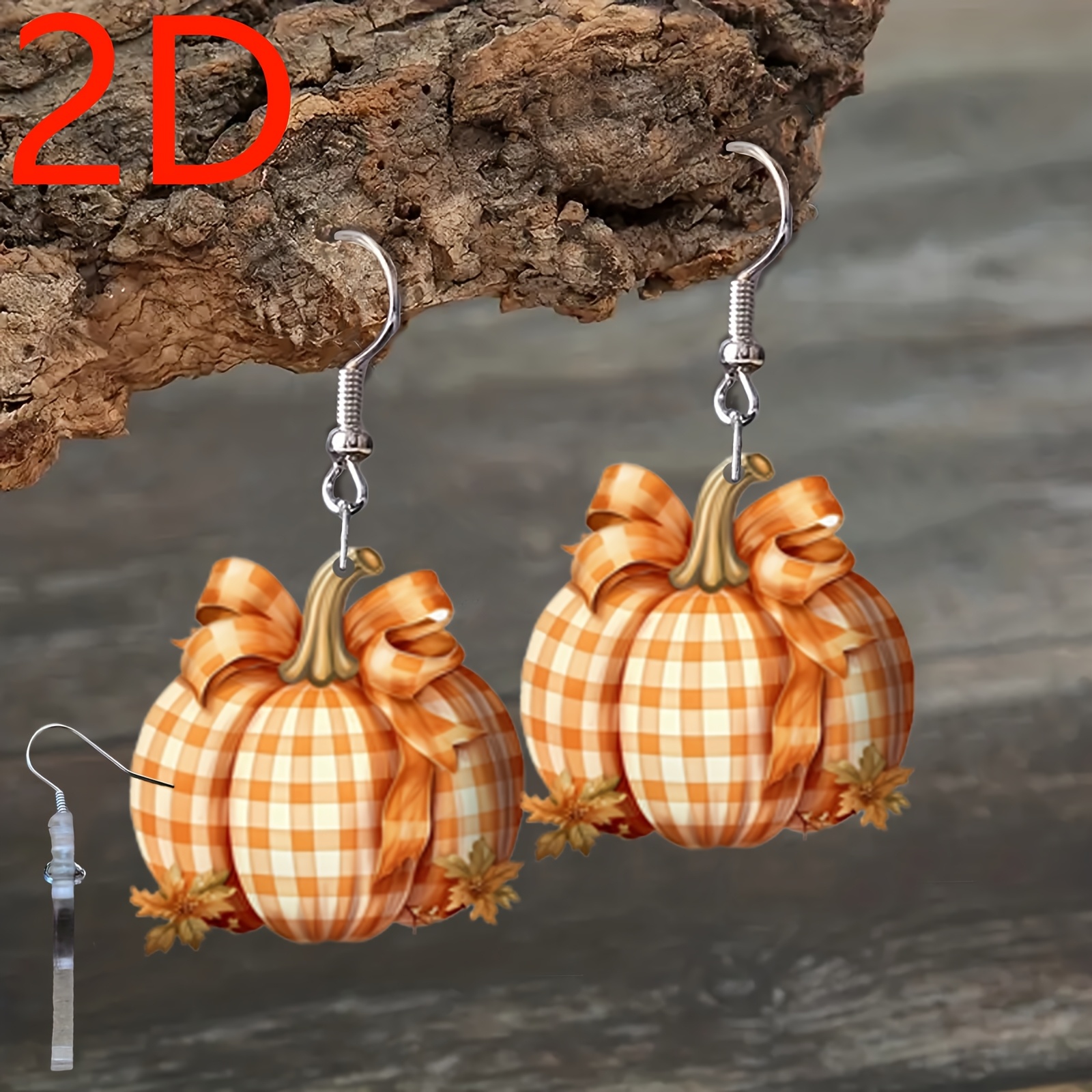 2D Halloween Pumpkin Design Dangle Earrings, Gift Box