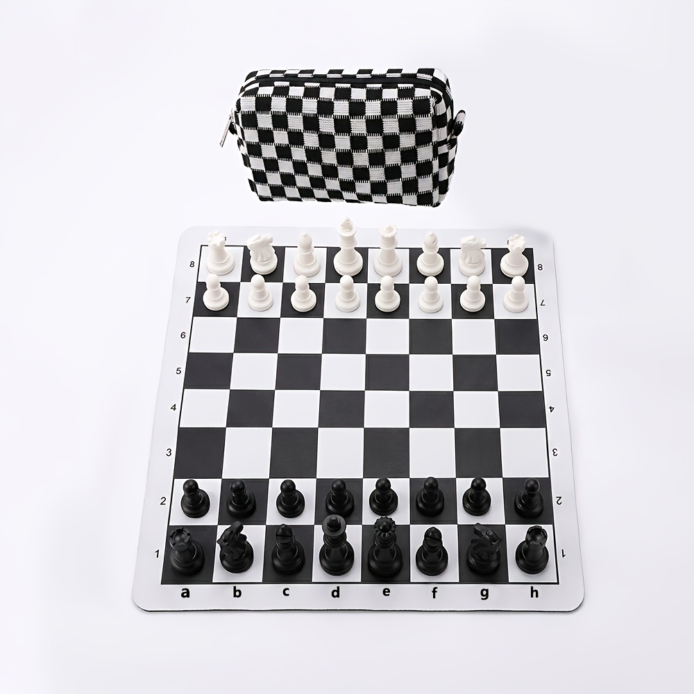 TEMU Juego de ajedrez. Tablero de ajedrez plegable con bolsa de almacenamiento, 32 piezas de ajedrez, un tablero de ajedrez y una bolsa de