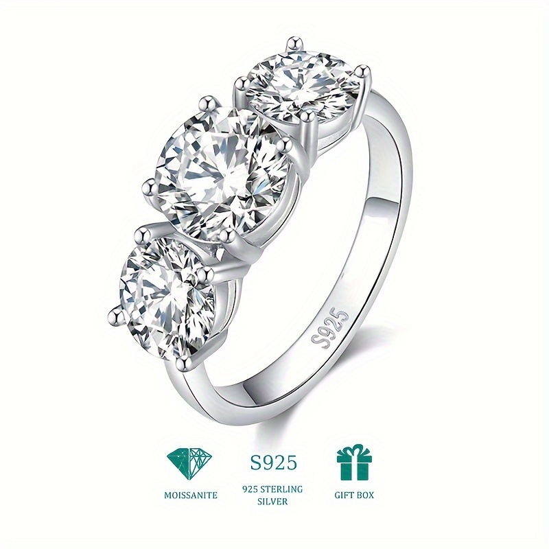 

925 Silver Moissanite Wedding Ring Bling Bling Super Shiny Finger Ring Jewelry With Gift Box