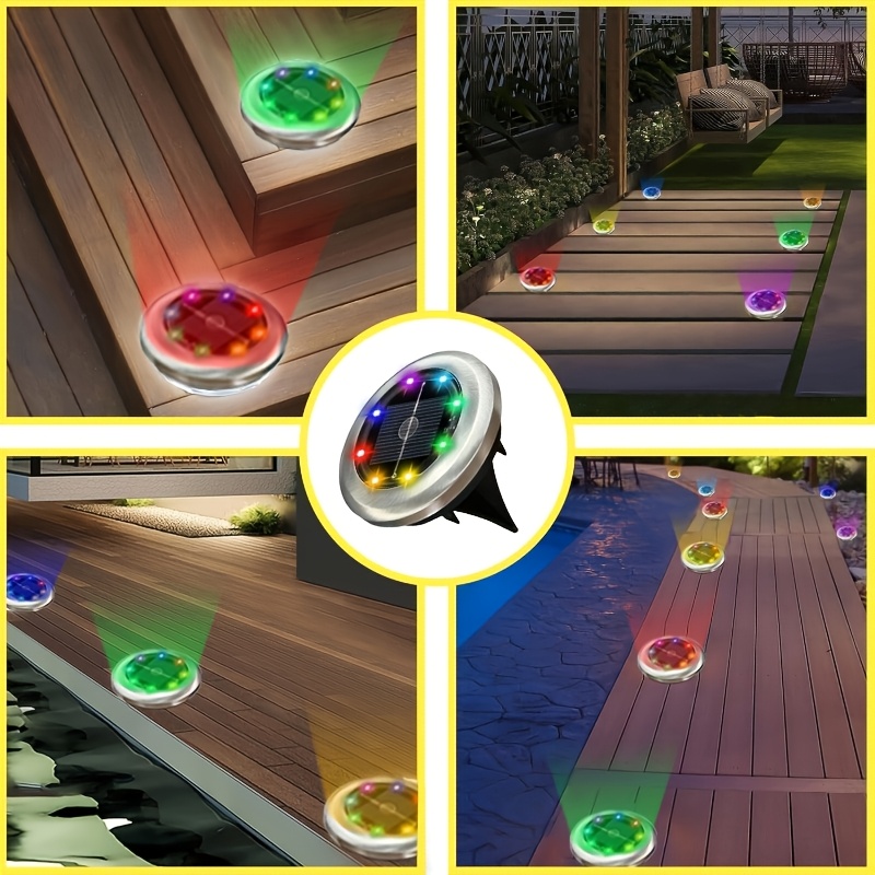 TEMU Solar Floor Lamp, Built-in 8 Led Beads, Color Changing Outdoor Landscape Light, Light Sensor Auto , Solar Path Lawn Lamp For Courtyard Garden