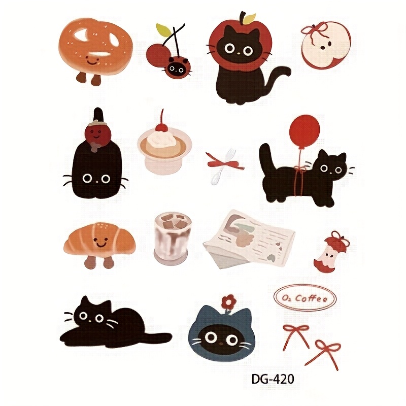 Korean Embossed Black Cat Stickers - Diy Minimalist Aesthetic Decals For Journals, Phone Cases, Scrapbooking