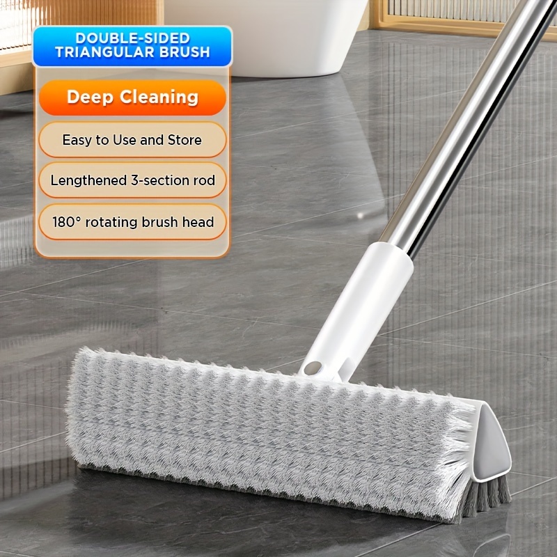   52 4 heavy duty double sided floor scrub brush with v shaped   head stiff bristles for deep cleaning corners   patio bathroom kitchen tile   ergonomic handle for   7