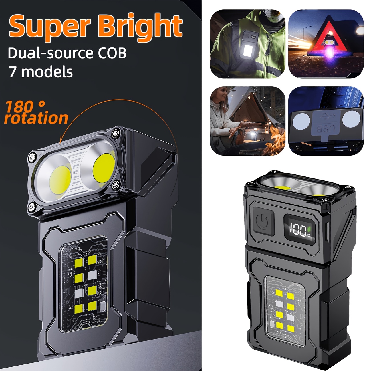 TEMU Multifunctional Mini Usb Rechargeable Led Flashlight, Portable Magnetic Work Light, Cob Flashlight, Long-lasting Clip-on Cap Light, Suitable For